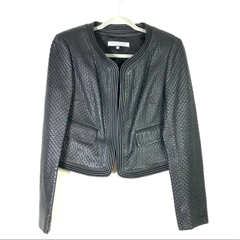 Anne Klein New York Black Woven Leather Jacket S EUC